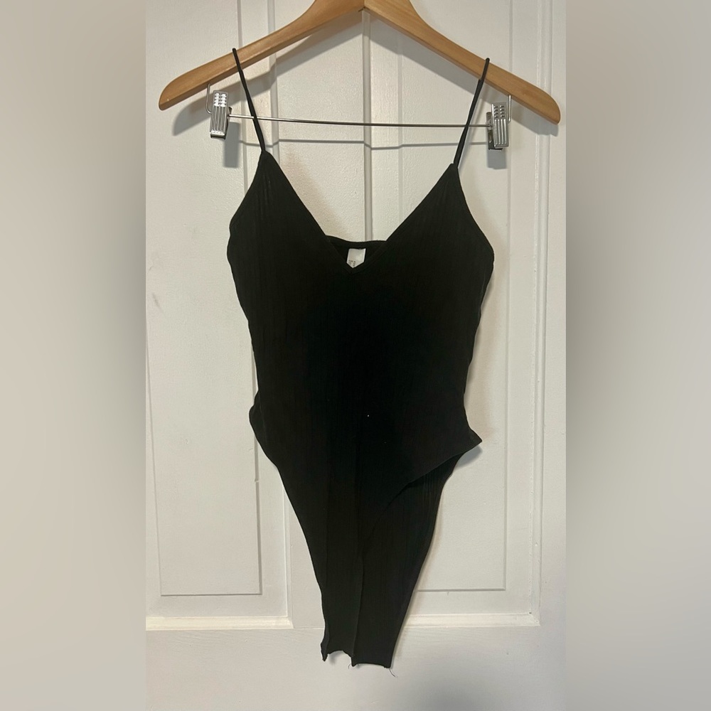 Black Spaghetti Strap Deep V-Neck Bodysuit